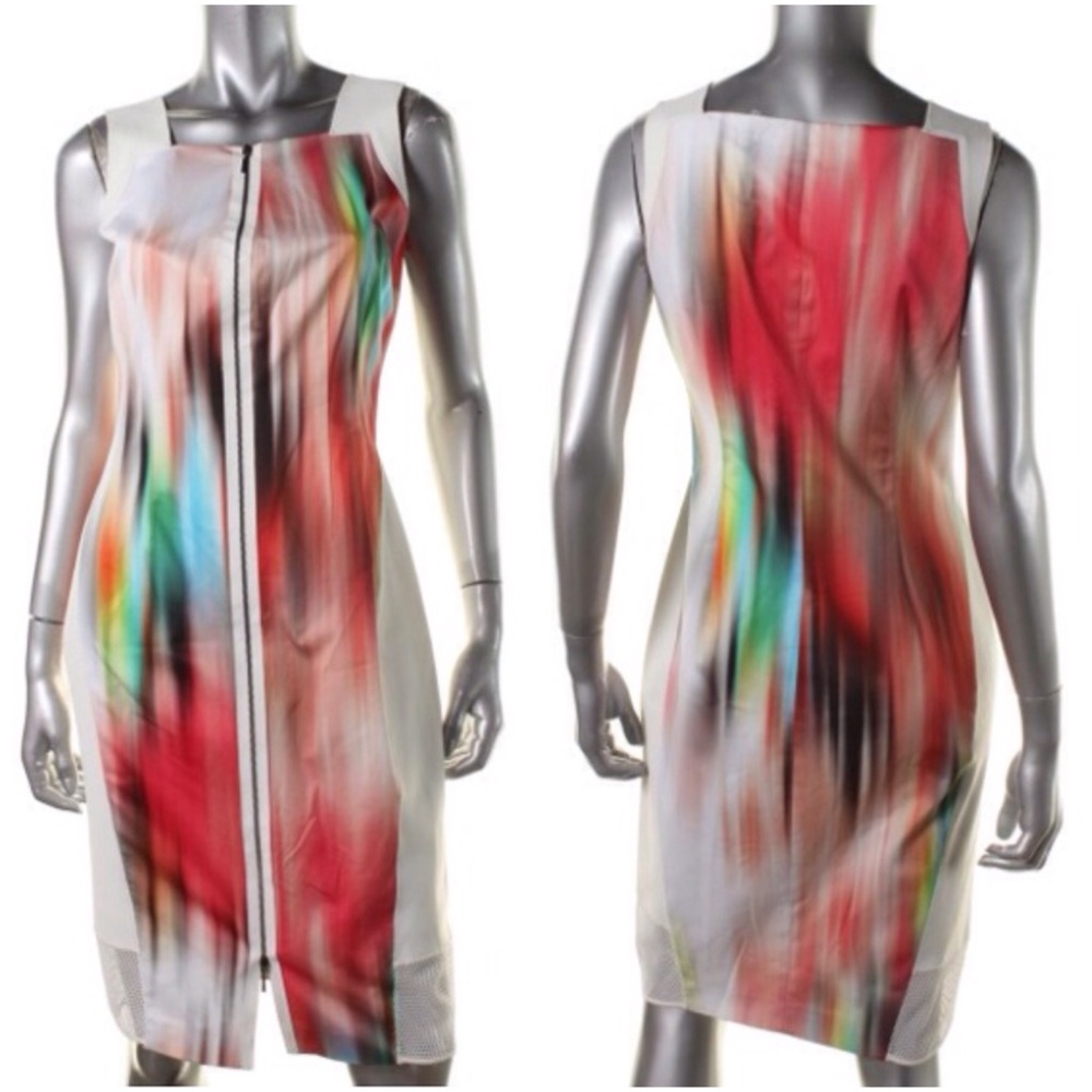 Elie Tahari Multicolor Print Mesh Inset Dress